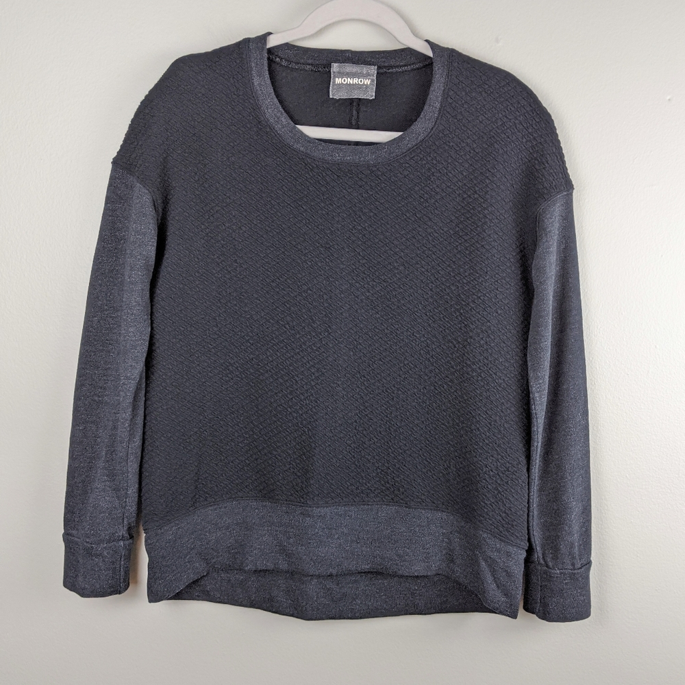 Monrow Black Mixed Texture Crew Neck Sweater